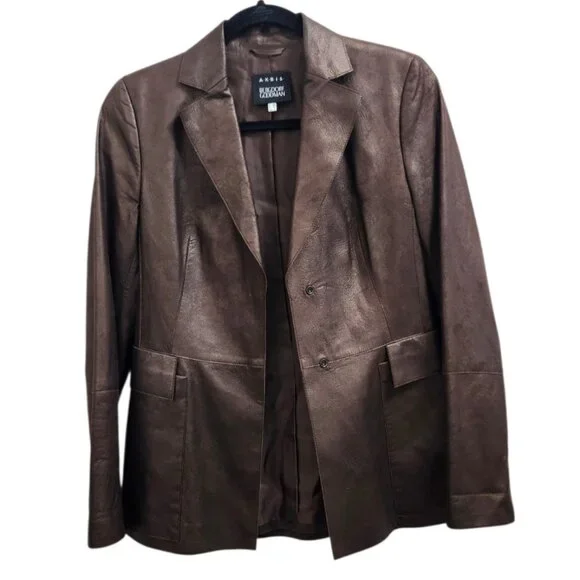 Akris Bergdorf Goodman Brown Lambskin Leather Blazer Jacket Tailored Snap Front - Picture 5 of 16